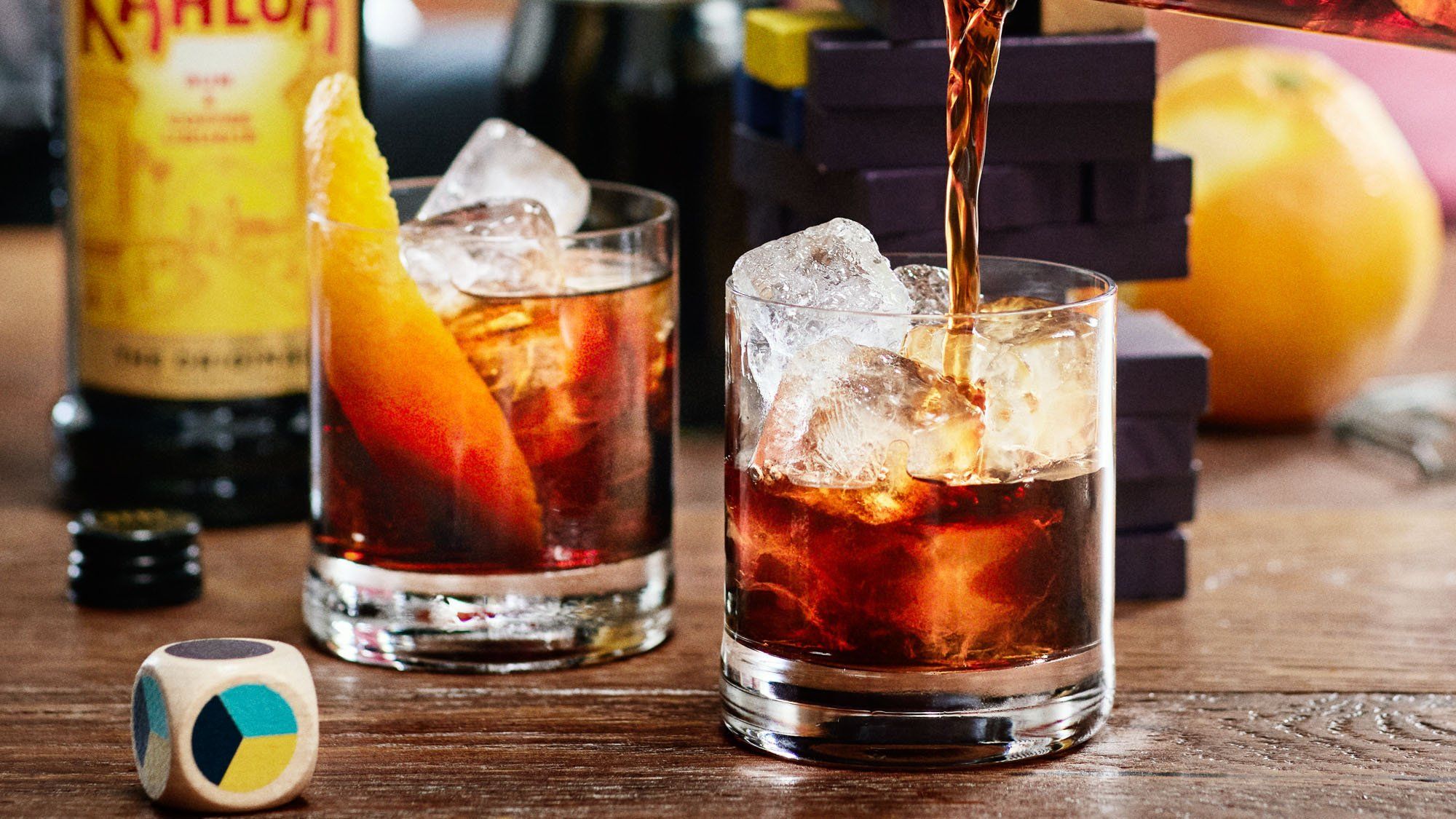 Making Kahlua Old Fashioned cocktails