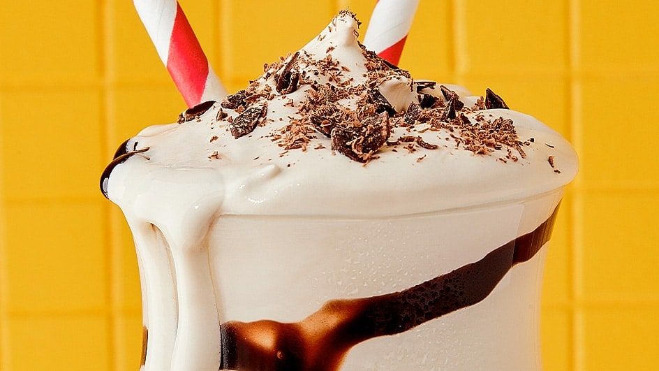 Frozen Mudslide frappe close up on a yellow background