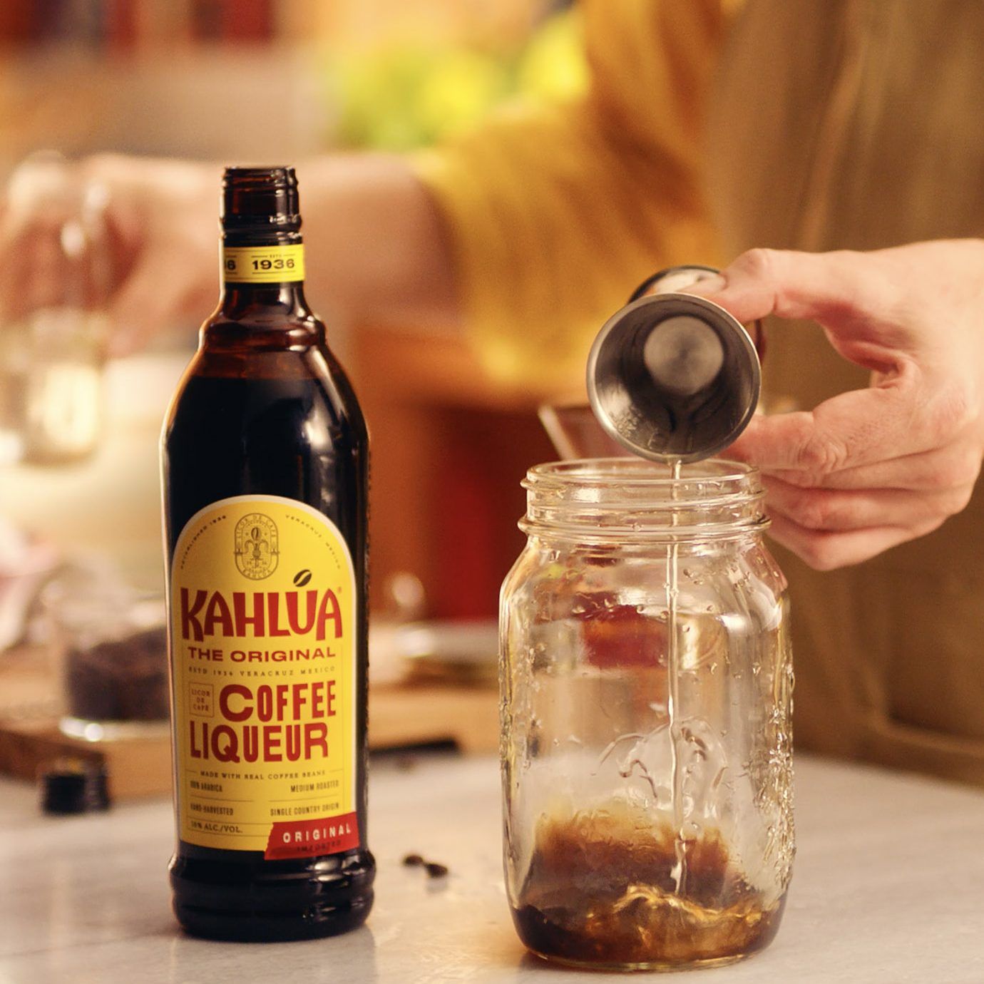 Making a Kahlua espresso martini cocktail step 1