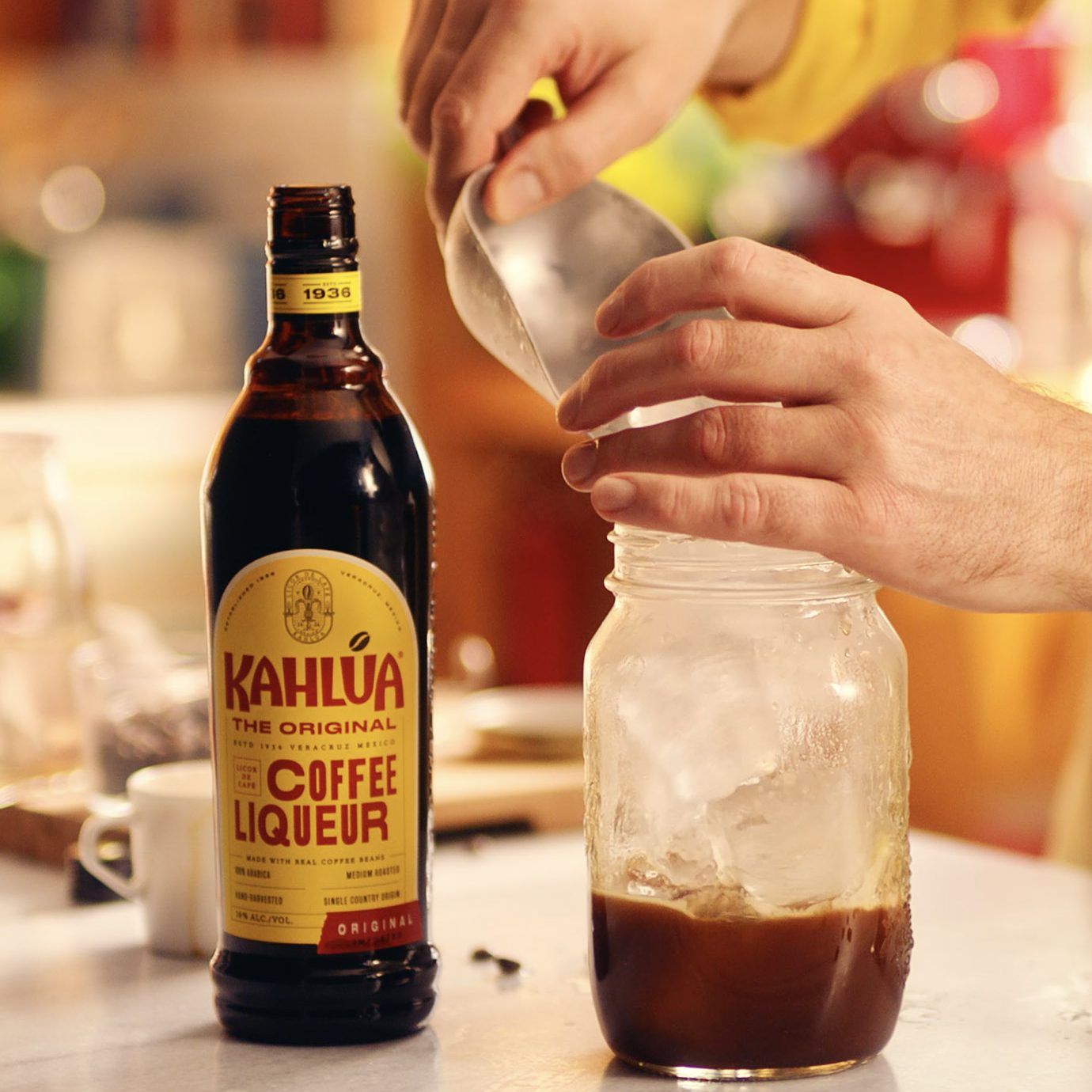 Making a Kahlua espresso martini cocktail step 2
