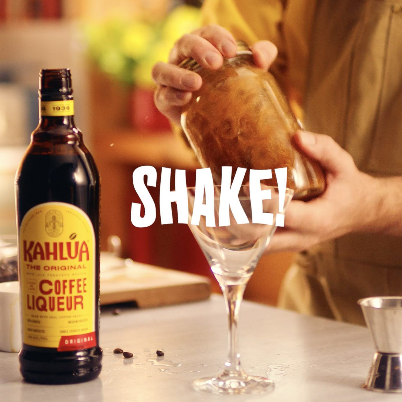Making a Kahlua espresso martini cocktail step 3