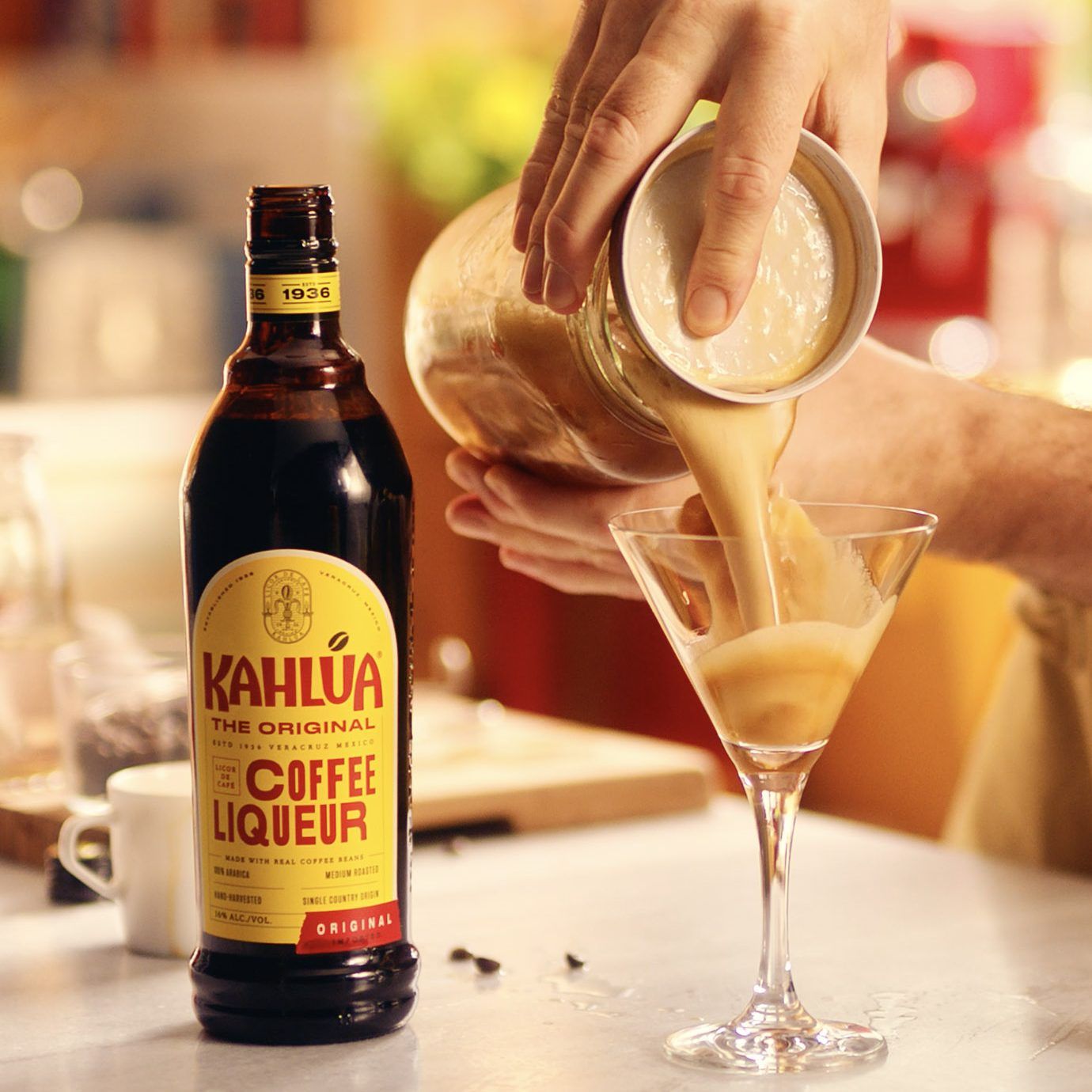Making a Kahlua espresso martini cocktail step 4