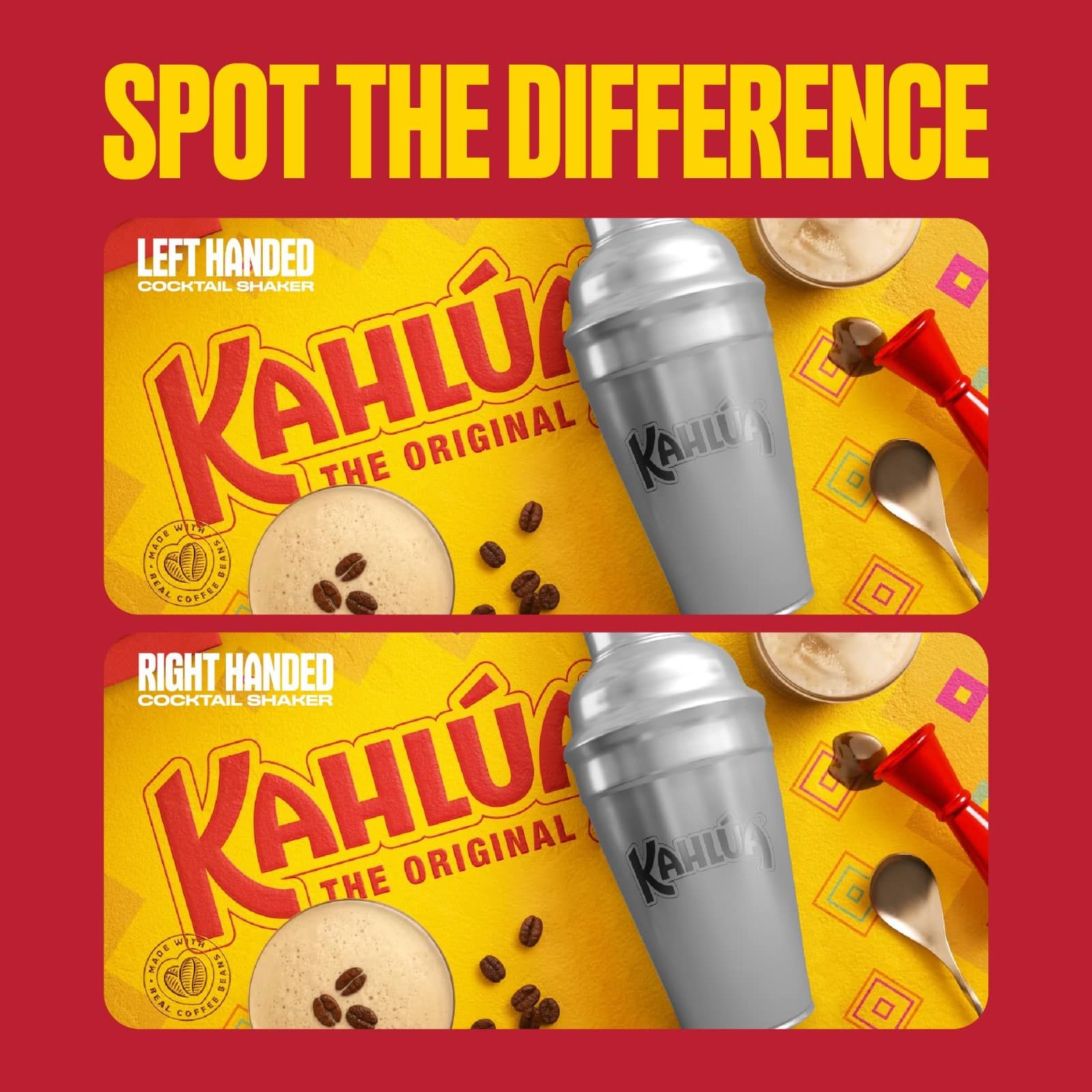 Spot the difference between two images with kahlua cocktail shaker and espresso martini