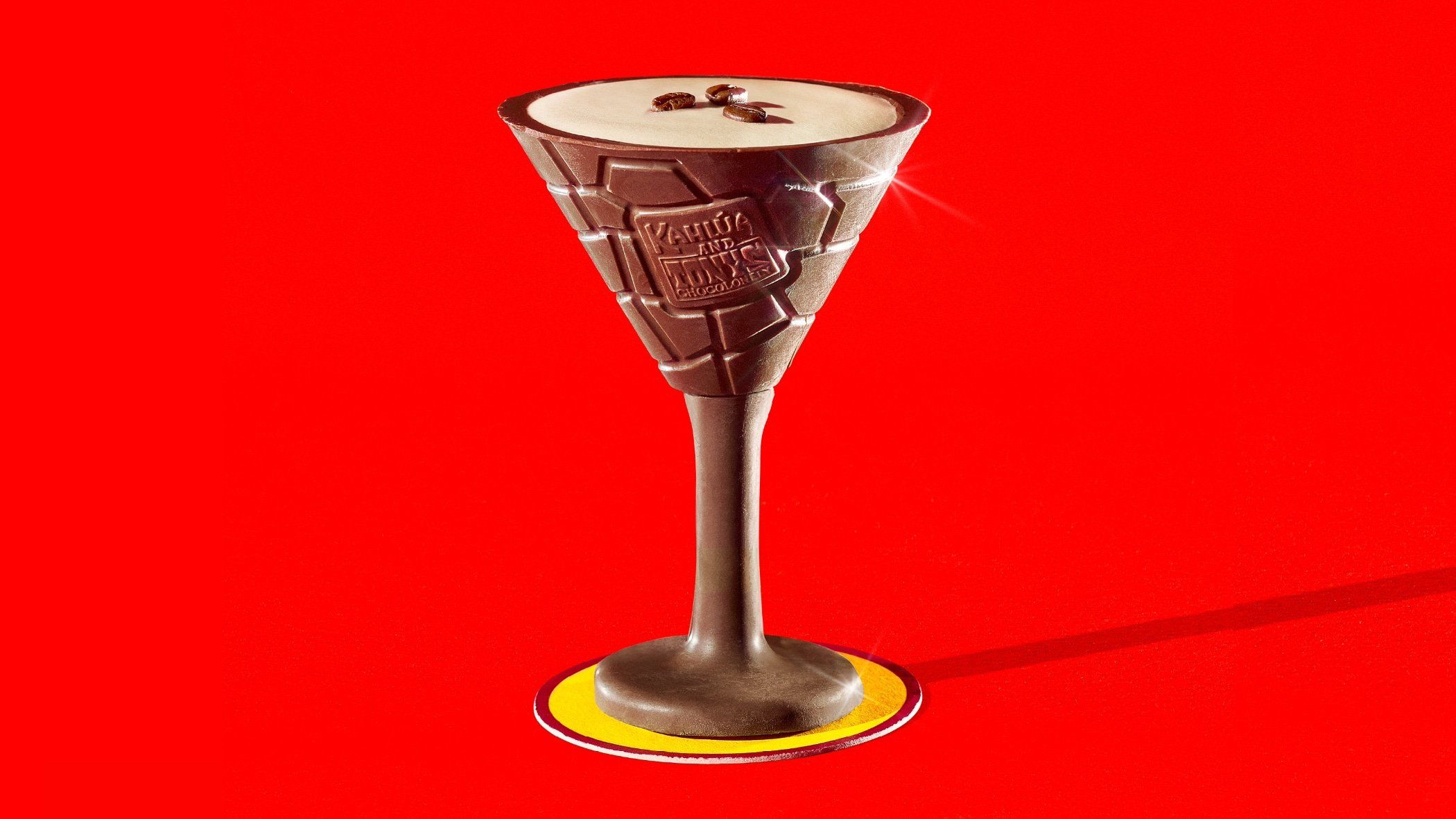 The espresso martony with edible Tony's chocolate glass