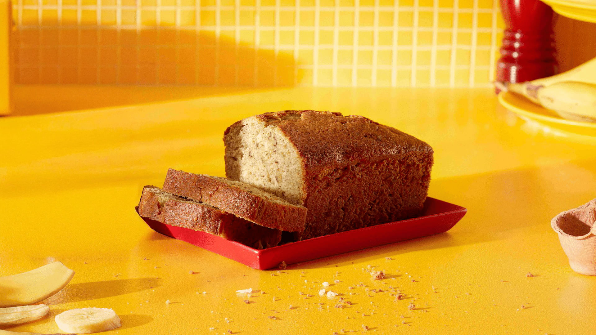 Kahlúa Banana bread served on a red plate