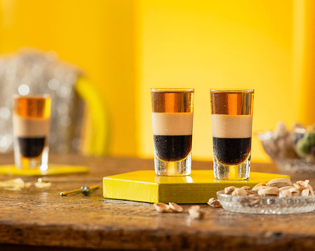 Festive Kahlúa shots on a table