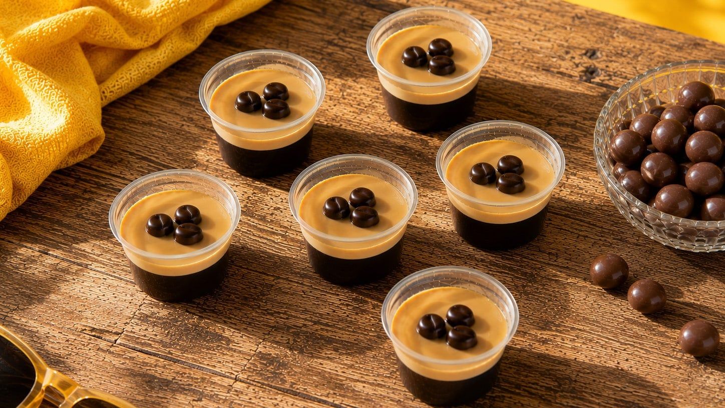 Espresso Martini Jelly Shots on tray